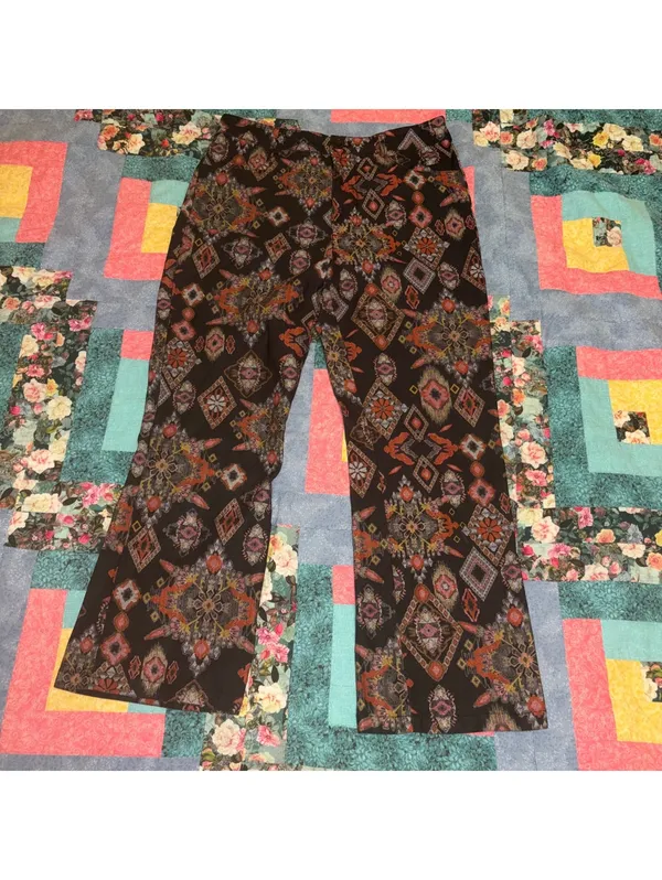 Zara Women's M Aztec Patterned Multi Colored Pants Comfort Stretch - Image 2