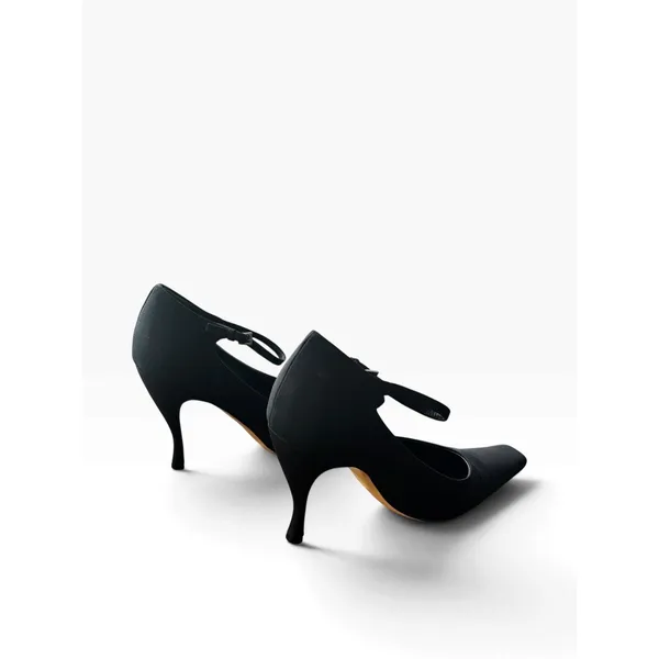 Vintage 90s Prada Black Crepe De Chine Mary Jane Heels 37.5 Box Model Off-Duty - Image 6