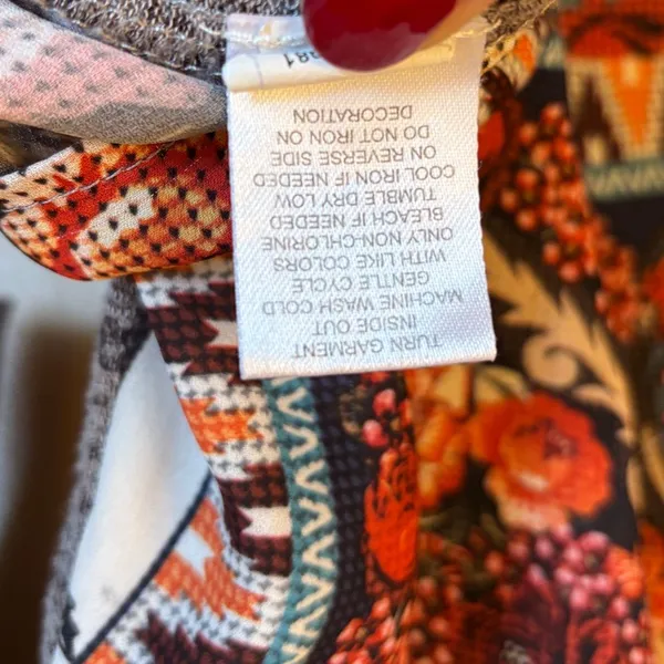 Live and Let Live Large Boho Gray Brown Rust Floral High Low Tunic Blouse - Image 11