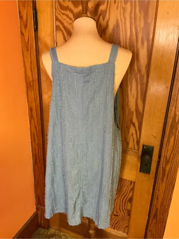 Arula Blue Textured Sleeveless Jumper Dress Oversized Pockets Boho Lagenlook - Image 9