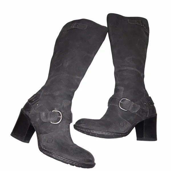Born Black Distressed Nubuck Leather Tall Heeled Riding Boots 38 7 - Image 6