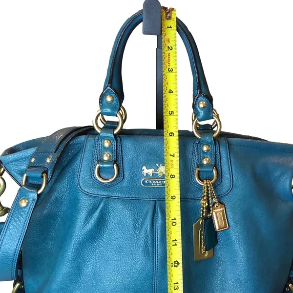 Vintage COACH Madison Turquoise Leather Satchel Rear Zipper Pocket Bag 12935 - Image 9
