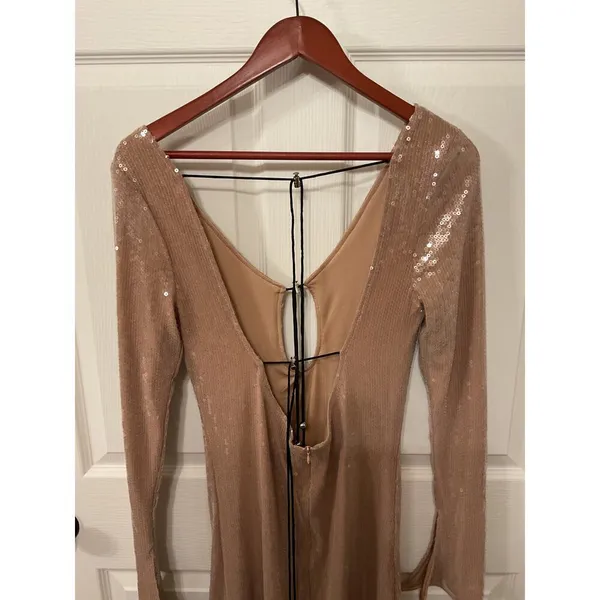 NWOT Meilun Deep V Dress Drawstring Long Sleeve Sequin Dress Long Gown, sz M - Image 5