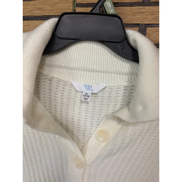 Time‎ And Tru Cream Ribbed Polo Sweater Size Xl - Image 5