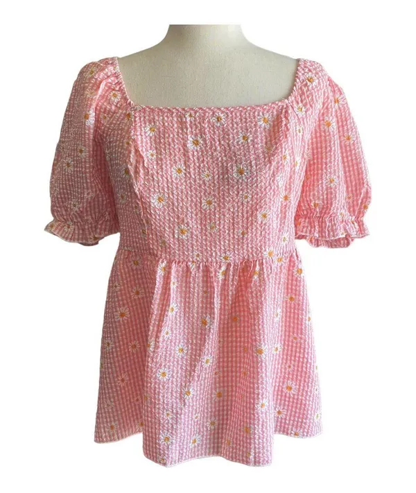 Nwot-Pink Gingham Babydoll Top-Size 2x - Image 4