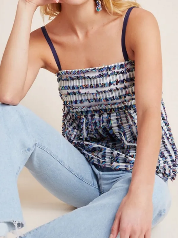 EUC Anthropologie Maeve Ember Fringed Babydoll Top Size 10 - Image 4