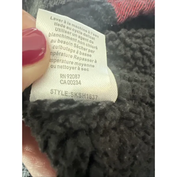 Saks 5th Avenue Plaid Shaket Hoodie red Black Small fleece lined flannel large - Image 9
