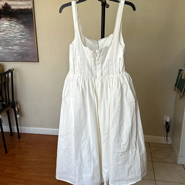 House of CB 'Perle’ White Lace Trim‎ Midi Dress NWOT size L - Image 11