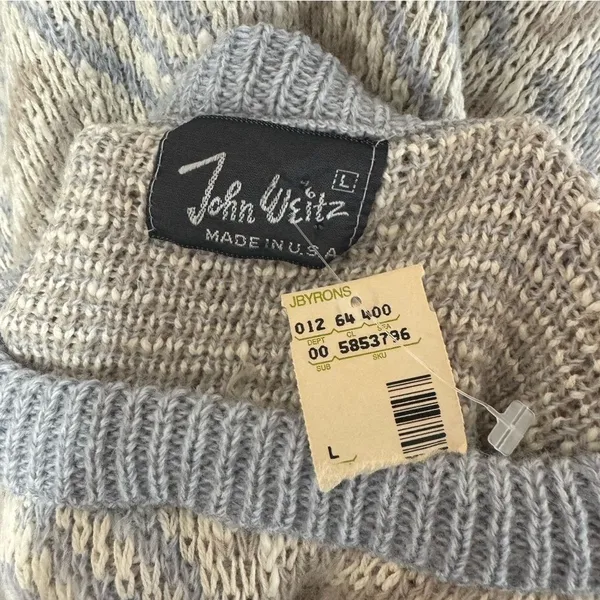 Vintage John Weitz Geometric Knit Sweater Grey Tan‎ Cotton Blend Made in USA L - Image 6