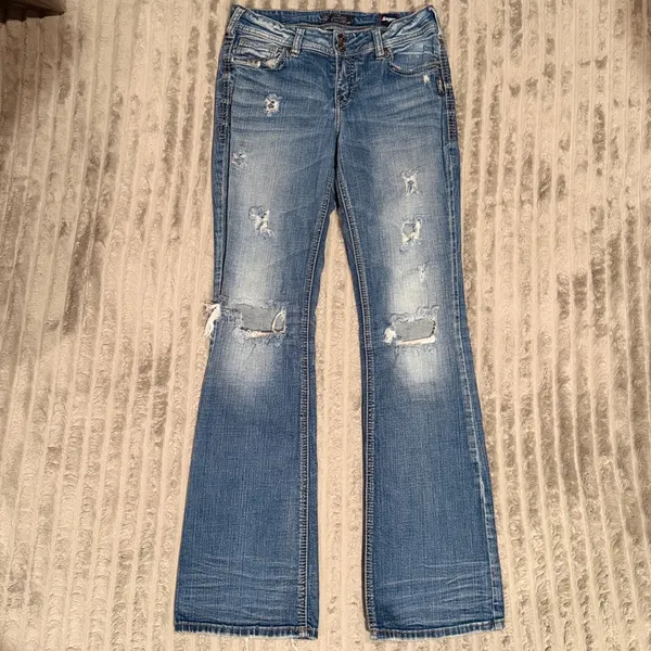 Silver Jeans Co Suki Mid Boot Distressed Super Stretch Jeans W28 L33 Medium Wash - Image 2