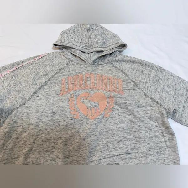 Vintage Abercrombie Glitter Logo Pullover Hoodie - Heather Grey - 15/16 (XS/S) - Image 7
