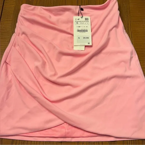 ZARA High-Waisted Draped Mini‎ Skirt in Light Pink Size Small Bloggers Fav NEW - Image 9