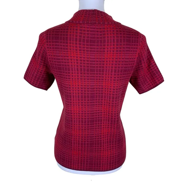 Field Flower‎ Red Textured Grid Knit Mock Neck Short Sleeve Top Womens Small - Image 3