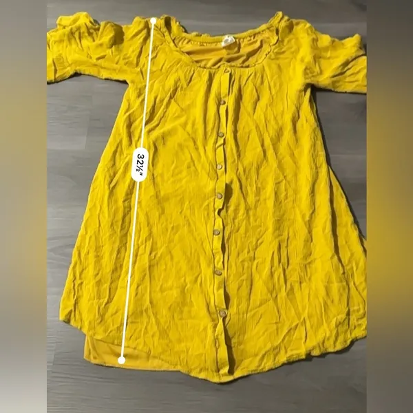 Naïf Mustard‎ Yellow Half Bell Sleeve Button Down Mini Dress Size M - Image 8