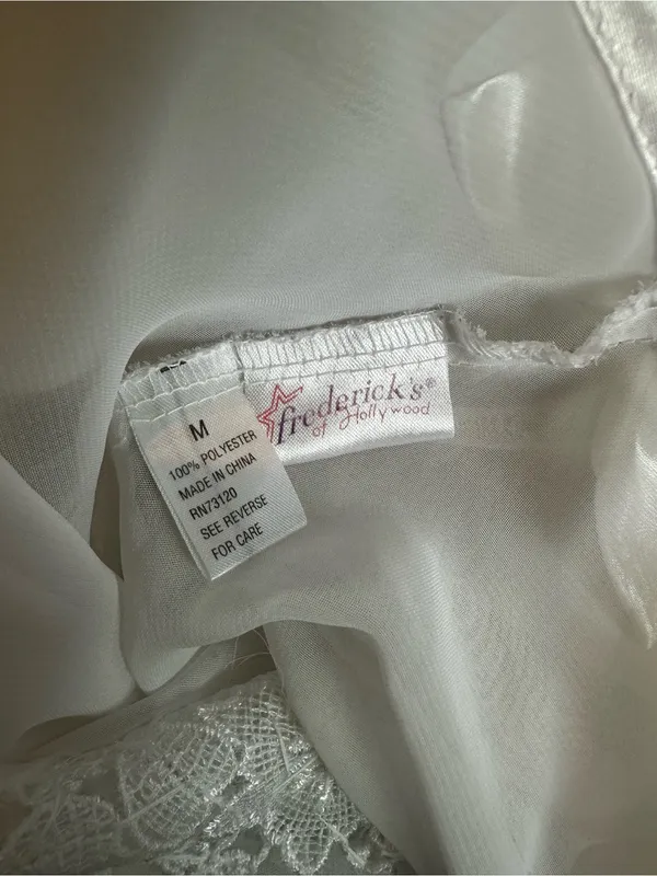 Fredericks Of Hollywood White Sheer Babydoll Mini Slip Dress Floral Embroidery - Image 2