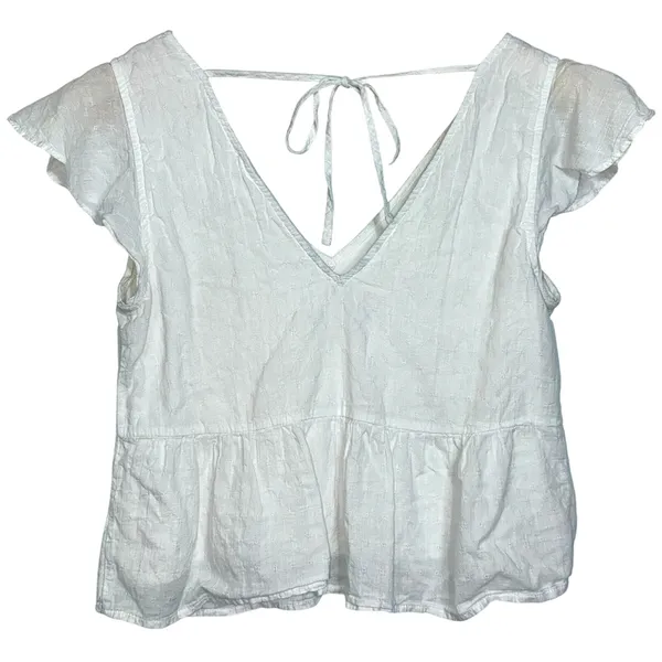 Abercrombie & Fitch White Sheer V-Neck Cap Sleeve Tie Back Peplum Blouse Size XS - Image 2