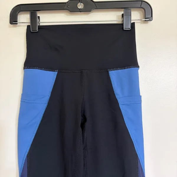Aerie Chill Play Move High Waisted Colorblock Mesh Pocket Leggings Black Blue XS - Image 2