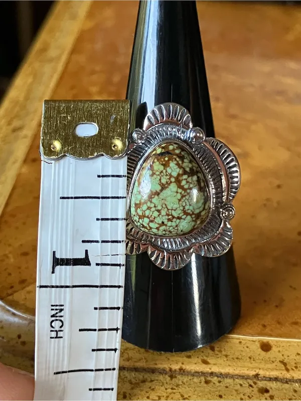 Genuine Green Turquoise Sterling Silver Ring Size 8 - Image 7
