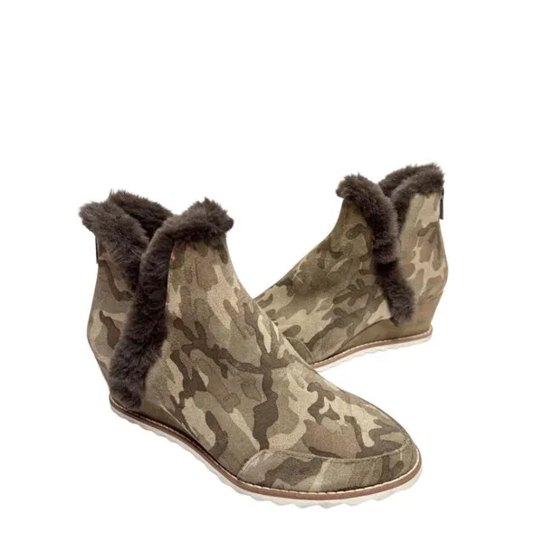 Pelle‎ Moda Boots Size 6.5 Erin Faux Fur Trim Wedge Camouflage Zip Booties - Image 4