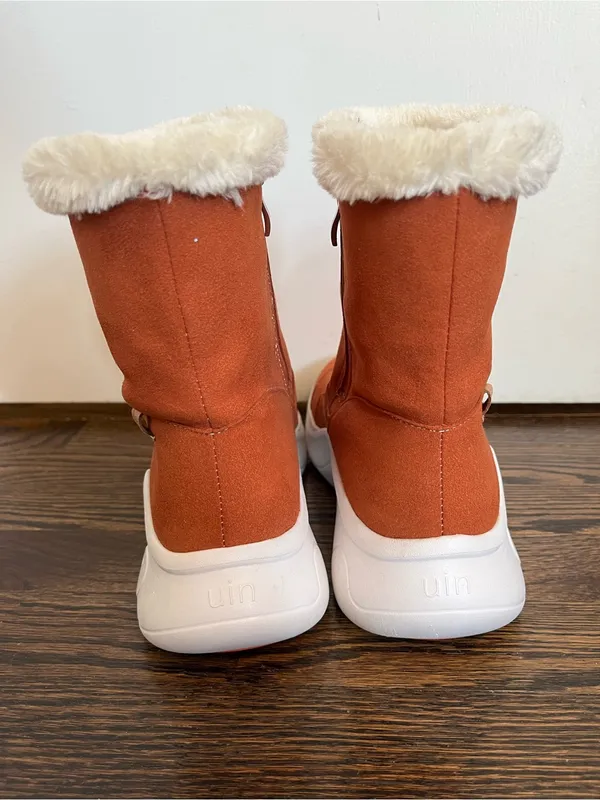 UIN Women's Orange Suede Faux-Fur Winter Zip Boots size 7.5 - Image 4