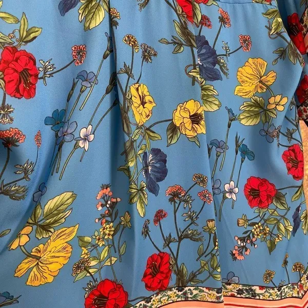 Alice + Olivia Blue Conner Floral-Print Handkerchief Button Shirtdress, XS - Image 6
