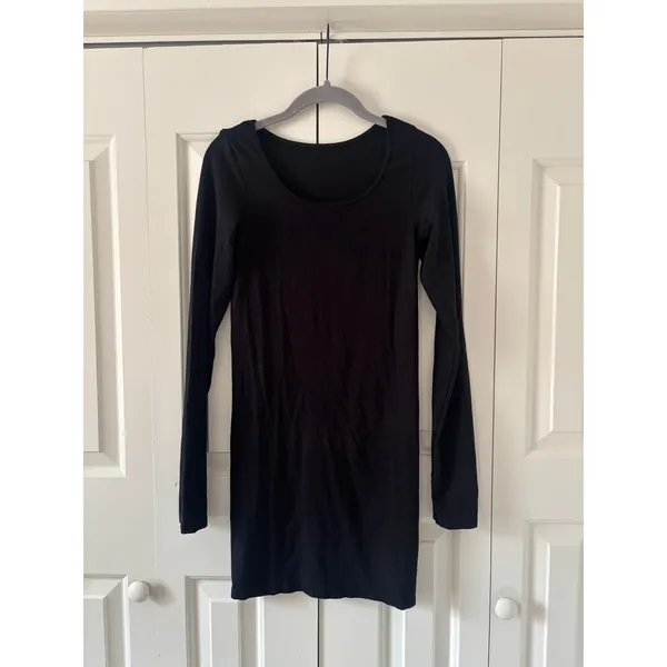 Unbranded Black Long Sleeve Bodycon Mini Dress Thumb Hole Stretch XS - Image 2
