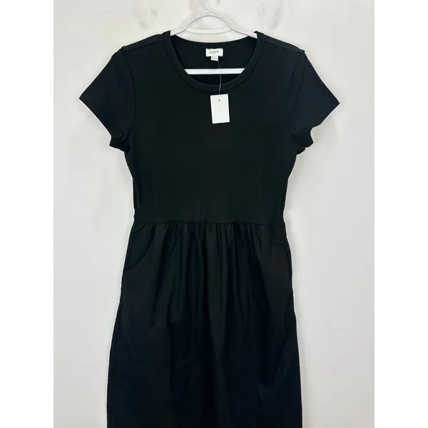 J.Crew Short Sleeve Knit Mixy Dress Black Stretch Cotton A Line Minimalist S NWT - Image 3