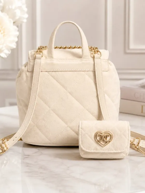 Juicy Couture Cream Velour 2-in-1 Backpack Crystal Heart NWT - Image 3