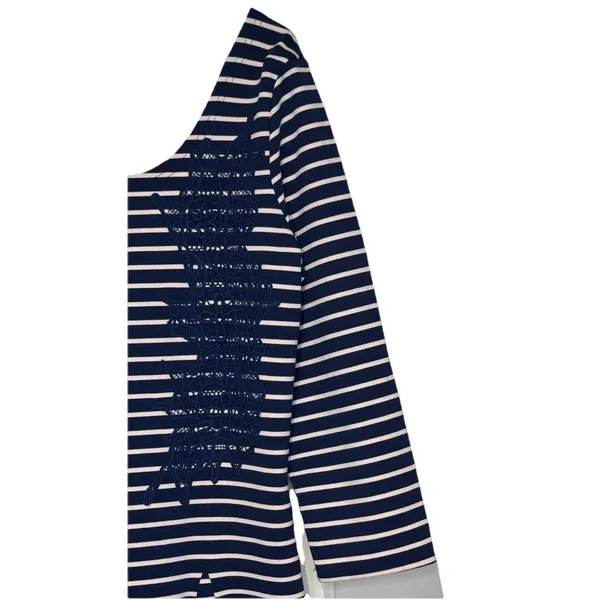 Free People Women's‎ Dress Nautical Knotty Jersey Knit Striped Blue White Large - Image 2