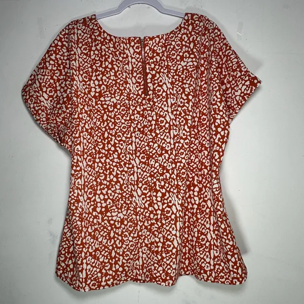 Melloday Women 1X Rust Orange Animal Print V-Neck Zipper Short Sleeve Blouse NEW - Image 2