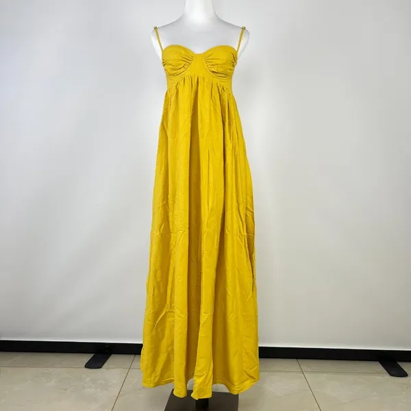 NWOT Farm Rio Linen Blend Yellow Sleeveless Maxi Dress Size XS - Image 6