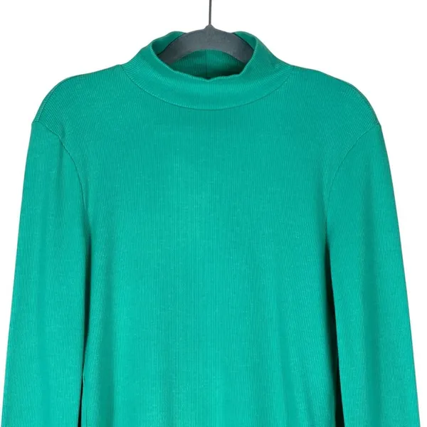 American Eagle Ribbed Mock Neck Crop Top Solid Green Long Sleeve Size S - Image 3