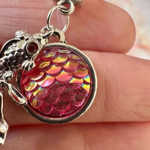 Silver tone fish pink disc charm necklace Silver - Image 6