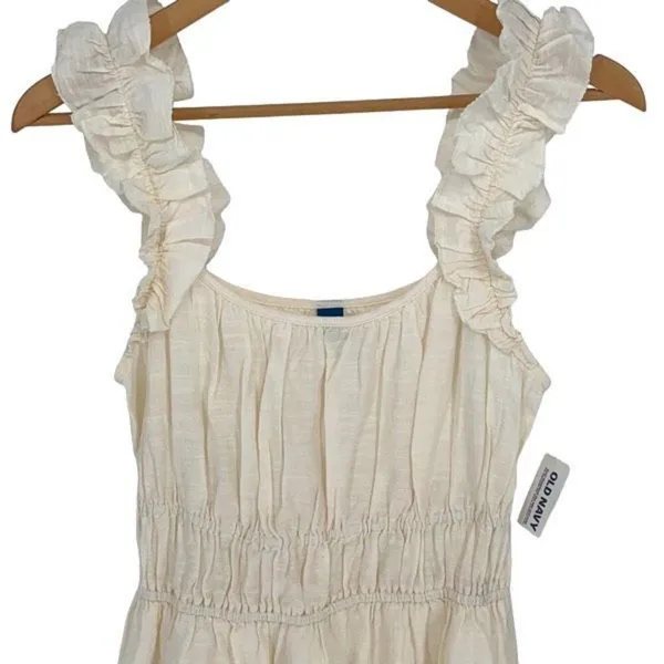 Old Navy Women Waist-Defined Sleeveless Ruffle Eyelet Mini Dress Cream Small NWT - Image 3