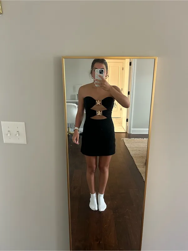 Princess Polly Black Strapless Cutout Mini Dress with Gold Buckles - Image 2
