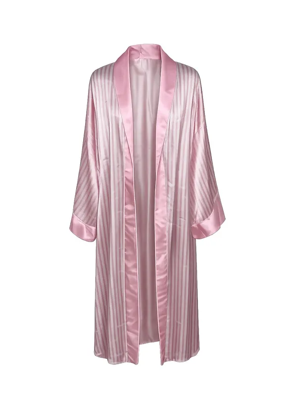 Show Me Your Mumu Harlow robe pink satin stripe coquette glam loungewear chic OS - Image 8