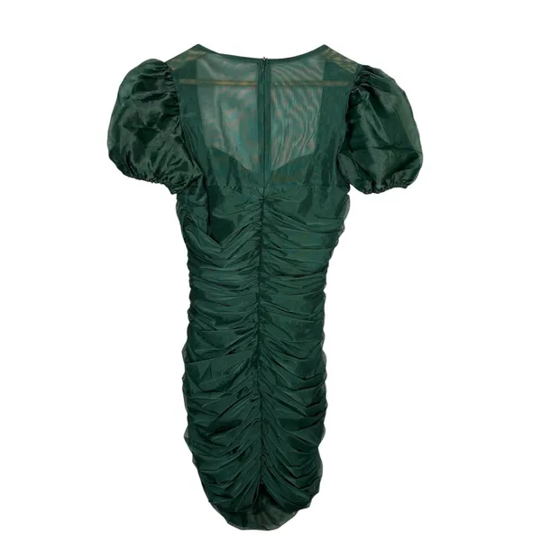 Missguided Ruched Mesh Mini Dress 8 Green‎ Puff Sleeve Bodycon Cocktail NWT - Image 2