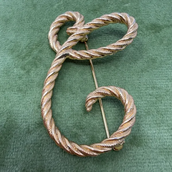 Vintage Gold Tone Script Letter C Monogram Brooch Pin 2in - Image 3