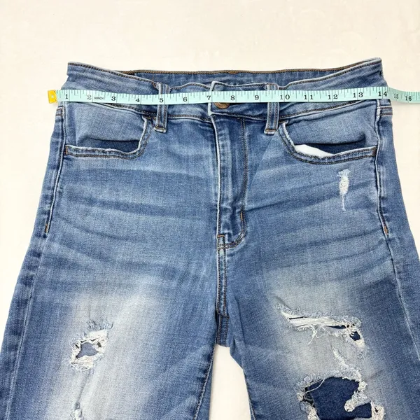 American Eagle‎ Outfitters Ripped Blue Skinny Jeans size 8 Regular - Image 4