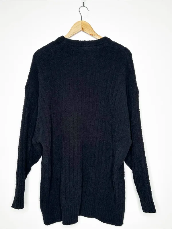 UGG Black Riz Cozy Knit Crew Neck Long Sleeve Ribbed Lounge Sweater XL - Image 7