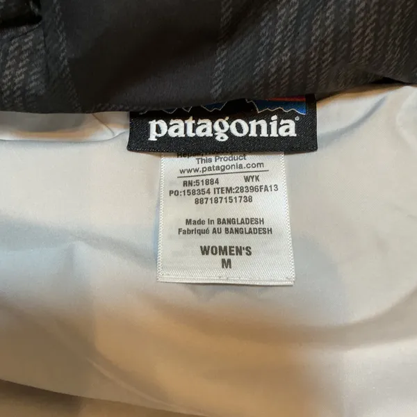 Patagonia Plaid Hooded Down Puffer Vest Black Grey Sherpa Lined Medium Gorpcore - Image 7