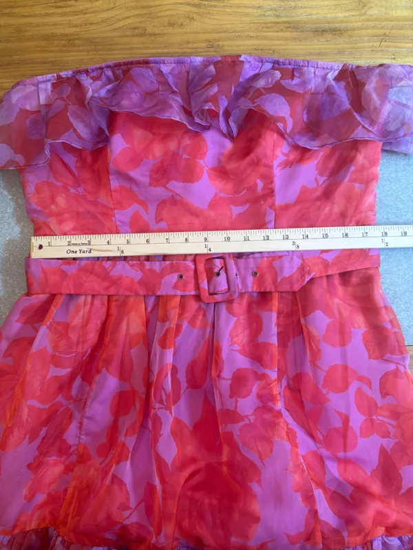 Anthropologie Strapless Tiered Maxi Dress Pink Orange Floral Ruffle Belted XL - Image 12