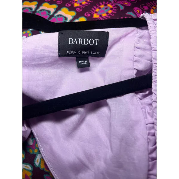 BARDOT Lavender Puff Sleeve Tiered‎ Mini Dress Open Back Wedding Guest Size 6 SM - Image 7