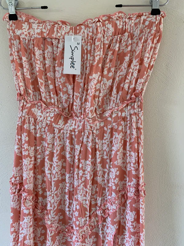 Simplee Salmon And White Full Length Strapless Sundress - Image 3