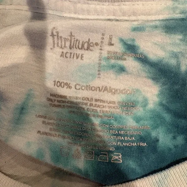 Flirttude Active Green White Long Sleeve Tee Tshirt 100% Cotton Tie Dye Shirt L - Image 3