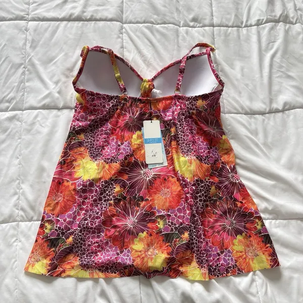 NWT Simply Fit Tropical Tankini Top Swimsuit Womens‎ Large Floral Pink Feminine - Image 6