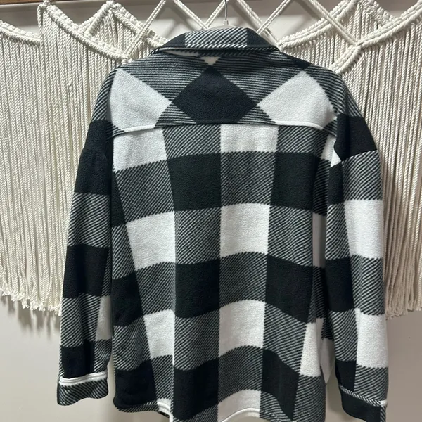 Sanctuary Black & White Plaid Fleece Shacket - Image 2