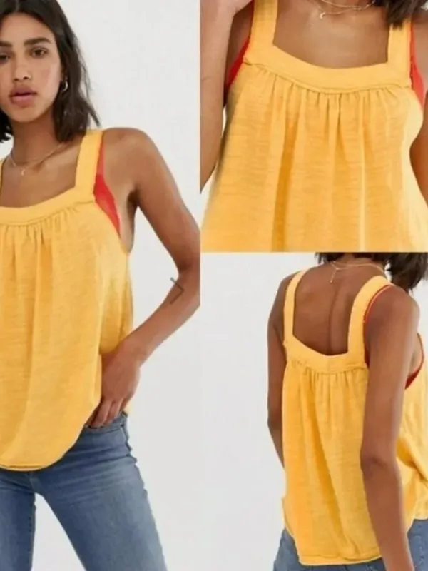 Free People We the Free Yellow Good For You Square Neckline Sleeveless Tank Top - Image 2
