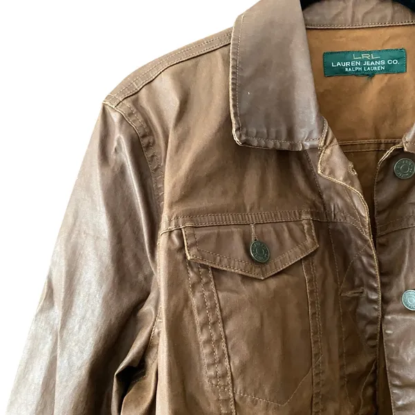 LRL Lauren Jeans Co. Coated Brown Jacket Size Small - Image 2