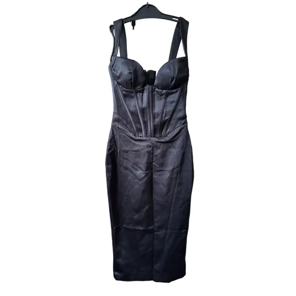 House of CB FIORELLA Black Satin‎ Corset Midi Dress Size Small Feminine Sexy - Image 7